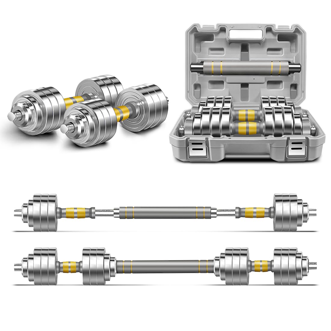 Photo 1 of ***Box is broken***PHOEROS Adjustable Dumbbell Set - 44/66/88 LBS weights set, Dumbbell Barbell 3 in 1, Steel Dumbbells Pair with Connecting Rod for Adults Women Men Fitness Workout, Home Gym Exercise Training Equipment (88lbs)***Box is broken***