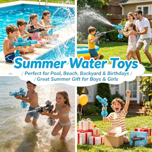Electric Water Gun for Kids Adults, 2Packs Automatic Squirt Gun with LED Light & Spray Sound, Rechargeable Waterguns with Large Tank, Summer Outdoor Pool Beach Backyard Water Toys Gifts for Boys Girls