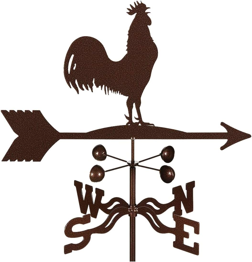 Weathervanes - EZ Vane Steel Rooster Weathervane 80” Height, Includes Metal Garden Mount, Wind Cups & Brackets | Hand-Crafted and Family-Owned, Made in The USA with Triple Powder Coating, Limited