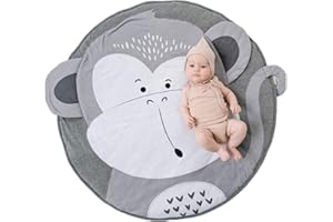ABREEZE Nursery Rug Cotton Baby Crawling Mat Round Play Mat Monkey Carpet Kids' Room Decor Grey