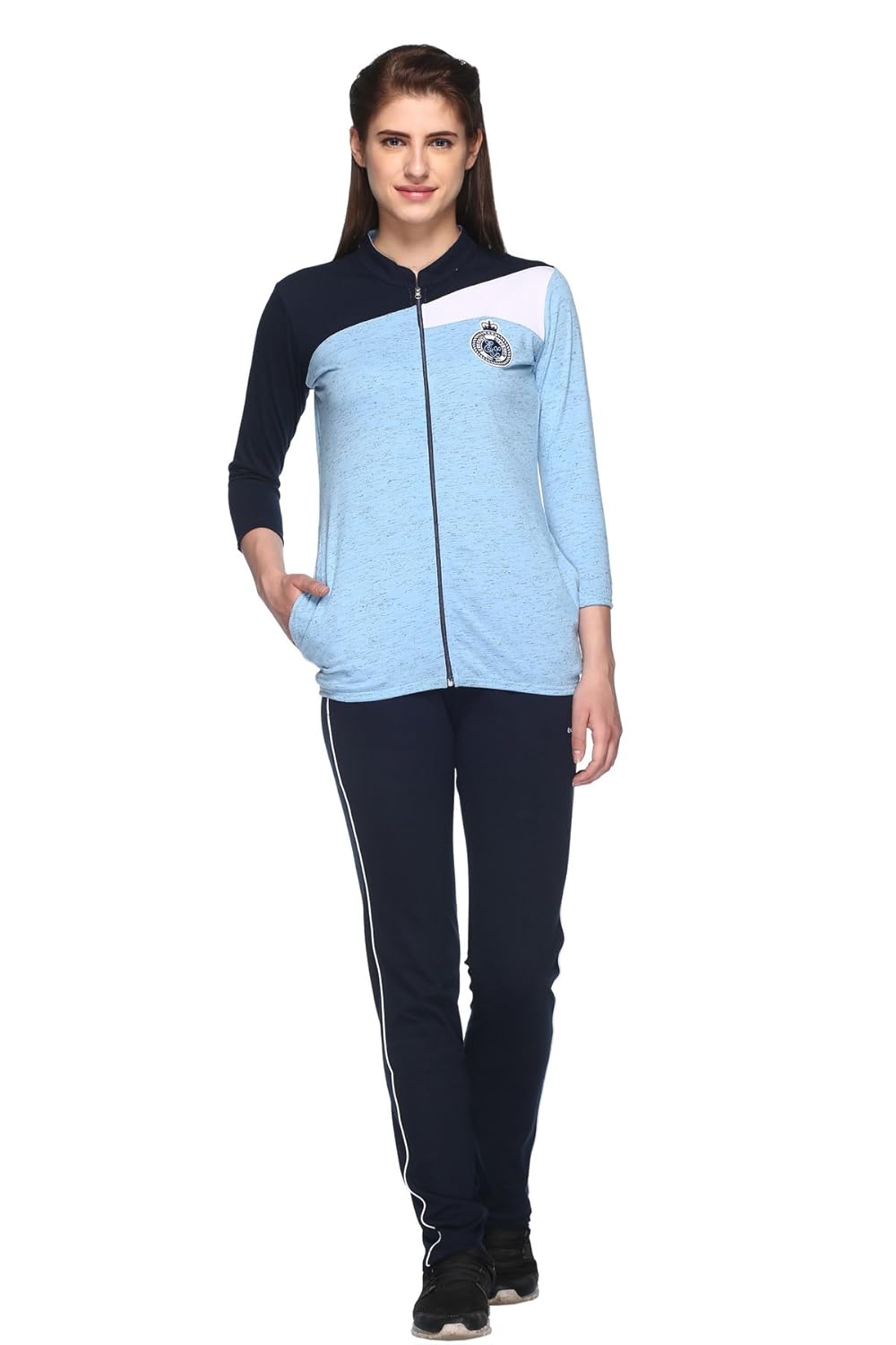 ex10sive women's front zipper cotton blended active wear top and bottom set