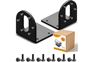 Mrosnail 37mm DC Gear Motor Mounting Bracket Set - Black Iron Anti-Rust L-Shape Fixed Seat, Gear Reduction Motor Holder with Screws for Small Stepper Motors - 2 Pcs