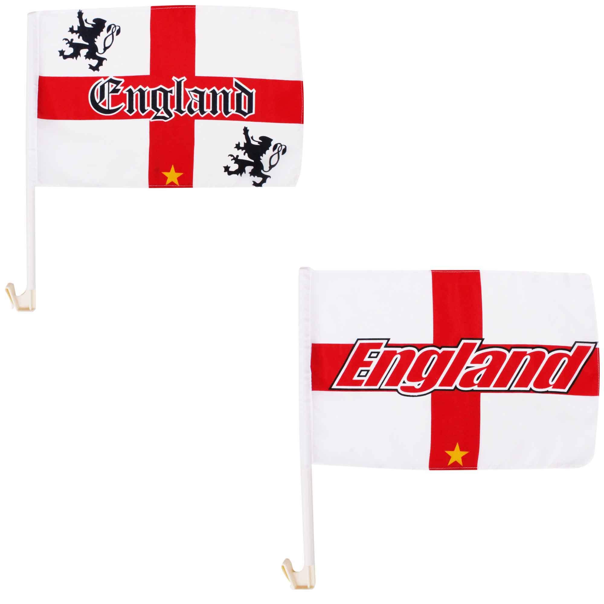 Pair of England Lions World Cup Car Flags on Plastic Poles