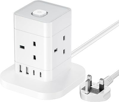 hotimy Cube Extension Lead with USB C 4-Way 2 USB C 2 USB A 1.5M 13A 3250W