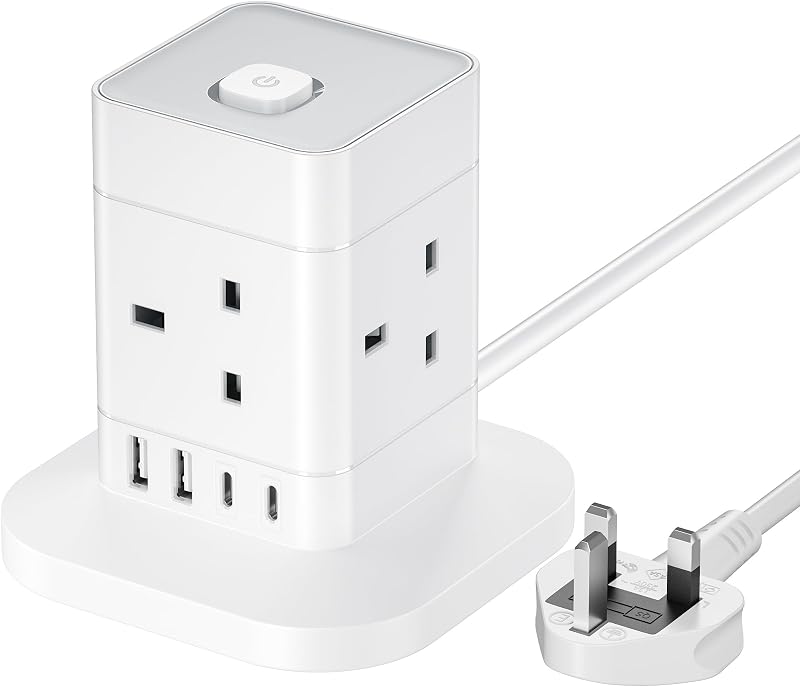 hotimy Cube Extension Lead with USB C 4-Way 2 USB C 2 USB A 1.5M 13A 3250W