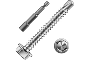 SG TZH (131Pcs)#8 x 1-1/2" Sheet Metal Screws 410 Stainless Steel Hex Washer Head Fast Self Tapping Screws Tek Screws with Hex Socket Included