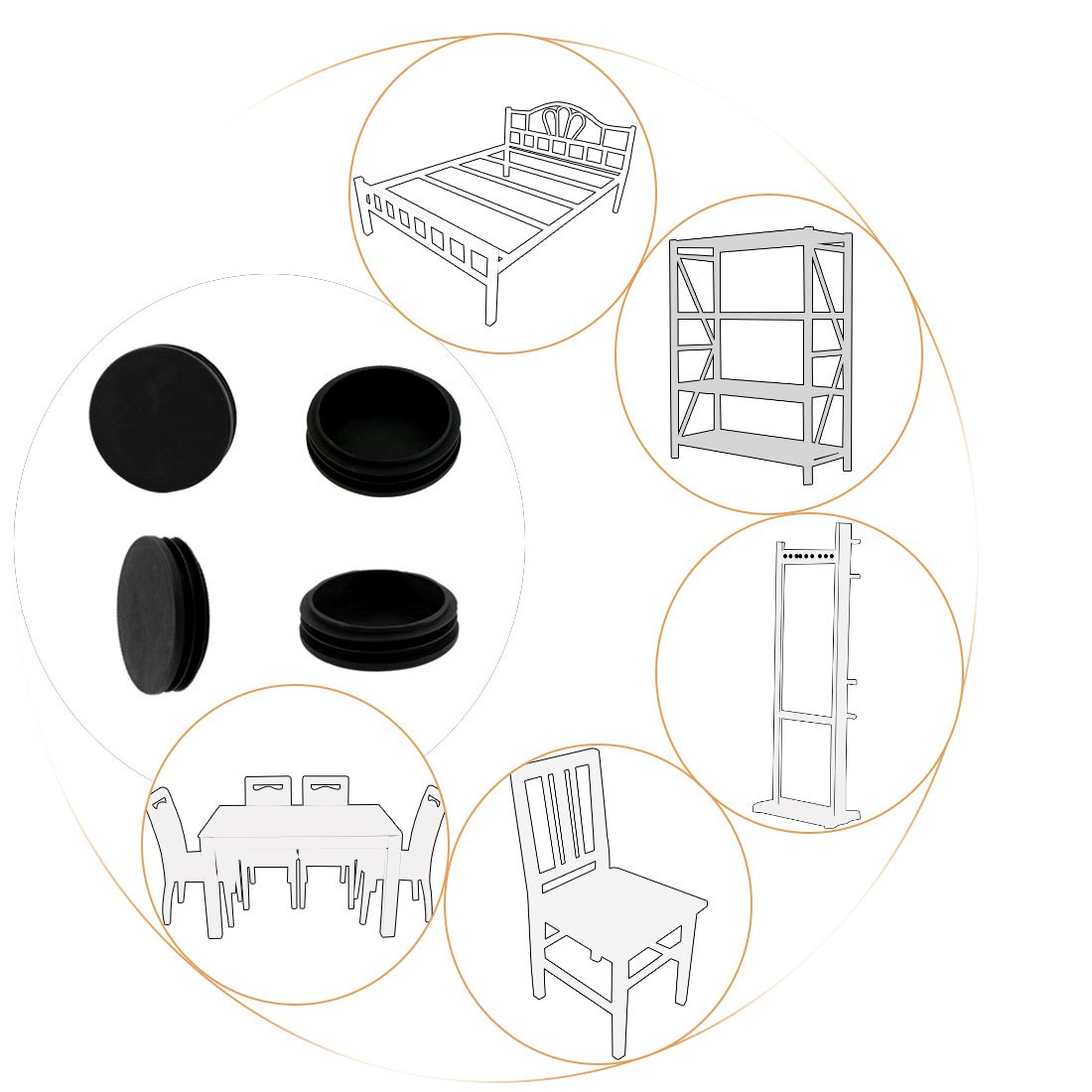 sourcing map Round Plastic Blanking End Cap Tubing Tube Insert 70mm Dia, Black - Image 4