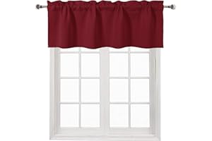 DWCN Blackout Valance Rod Pocket Window Valance Curtains for Kitchen Window Living Room/Basement 1 Panel, 52 x 18 inch Long, Burgundy