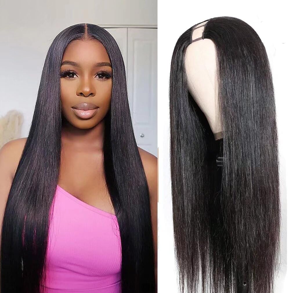 18 Inch V Part Human Hair Wig 12A Straight Human Hair Wigs For Black Women Upgrade U Part Wig Human Hair 150% density Glueless No Sew in Beginner Friendly Black Color