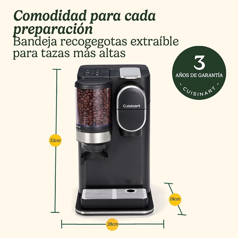 Máquina de café moer e preparar uma chávena | Grãos de café na chávena, cápsulas | Moinho cónico | Ajustar a intensidade do café, 3 tamanhos de chávena à escolha | Cápsula de filtro reutilizável | Preto