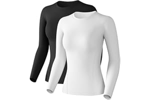 Women's Compression Shirts Long Sleeve Athletic Workout Tops Cool Dry Underscrubs Sun Protection for Gym Yoga Running