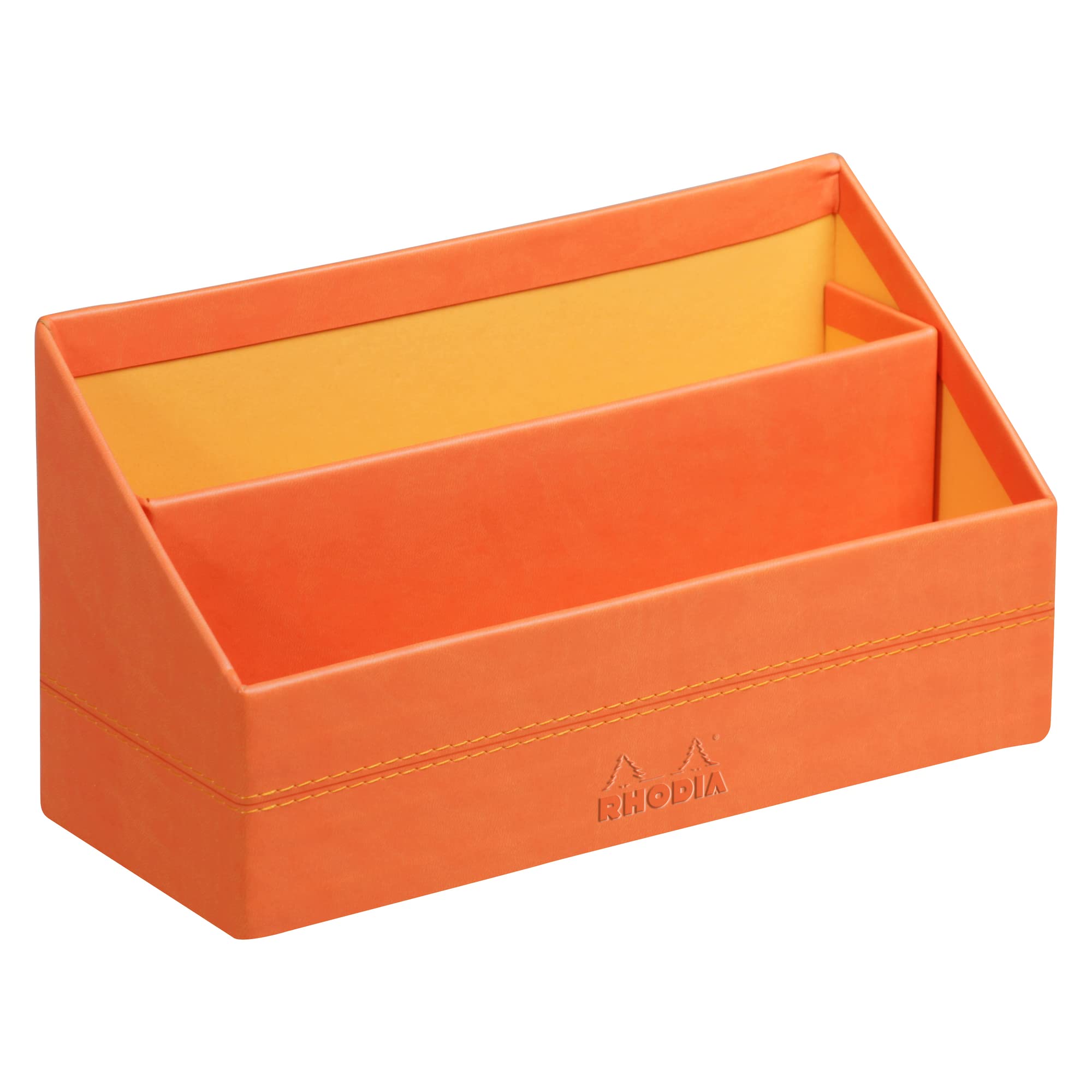 RHODIA 318944C - Tangerine Mail Holder - 25x10x14 cm - Orange Saddle Stitching - Faux Leather Exterior - Rhodiarama Home Office Collection - Office Organization & Designer Storage