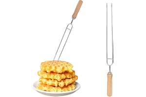 2PCS Waffle Fork for Belgian Waffles, Stainless Steel Waffle Fork with Wooden Handle, Kitchen Tool，Beveled Prongs With Silico