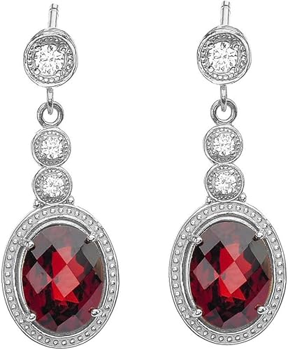 Amazon Com 10k White Gold Diamond And Garnet Earrings Jewelry
