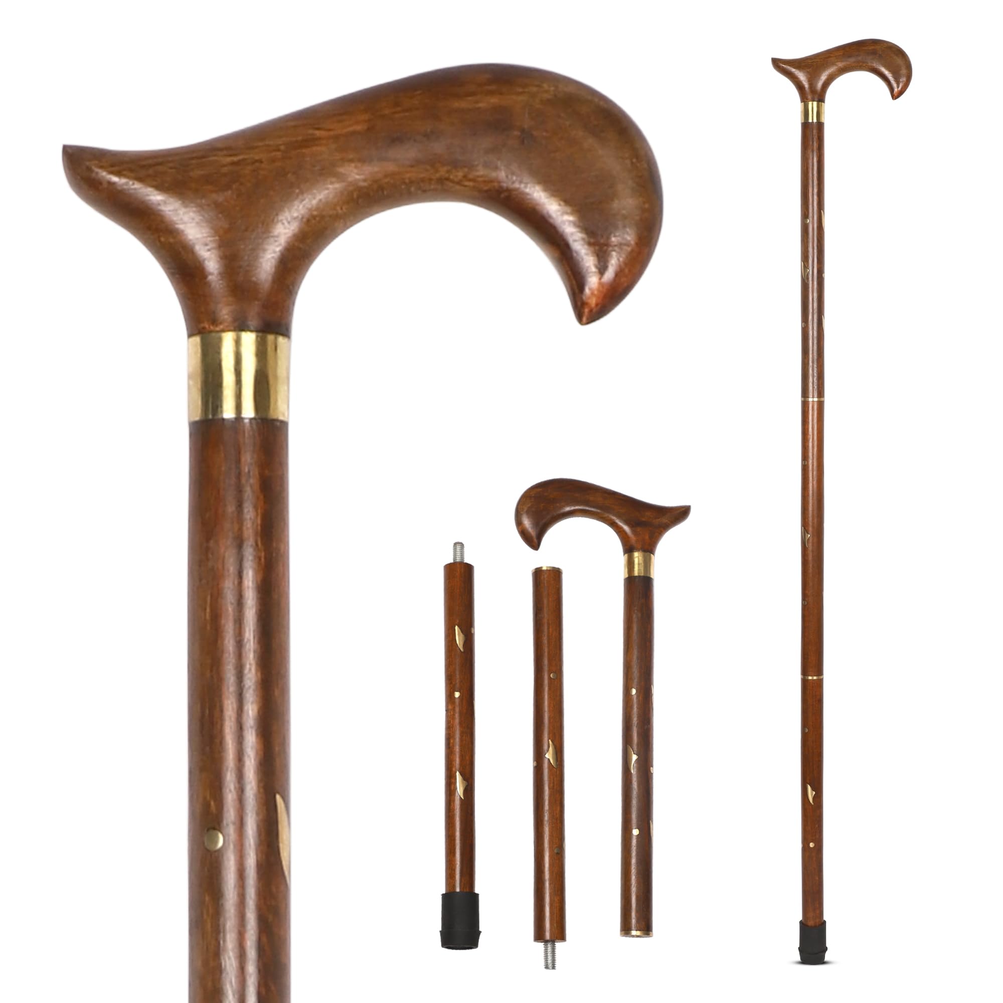 KSJONE Foldable Walking Stick Natural Wood Walking Stick Handcrafted Wooden Offset Canes and Walking Canes for Men or Women 36 Inch