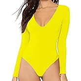 MANGDIUP Women's V-Neck Long Sleeve Bodysuit for Women - Sexy & Comfortable Stretchy Tops