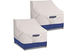 Simpelg Outdoor Chair Covers, Patio Furniture Covers Waterproof, 600D Heavy Duty Oxford Chair Covers for Outdoor Furniture, Lounge Deep Seat Cover/Lawn Outdoor Covers (2 Pack-Fog/Navy，Medium)