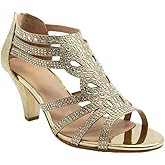 ABSOLEX Women's Rhinestone Glitter Wedding Dress Strappy Open Toe Low Heels Sandals