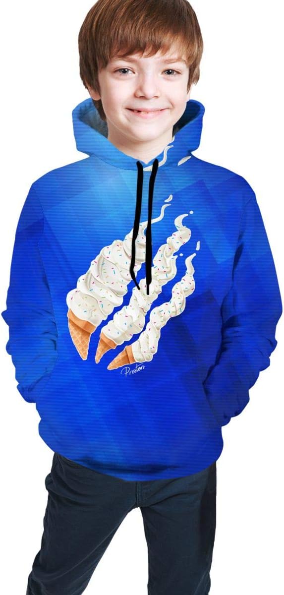 Fashion Preston Playz Fire Ice Cream 3D Print Hoodie Casual Long Sleeve Sweatshirts for Kids Boys and Girls