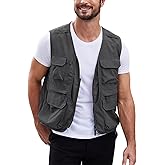 Gihuo Men's Utility Fishing Vest Lightweight Outdoor Work Safari Travel Cargo Vest with Multi-Pockets