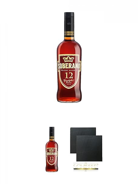 Soberano Solera spanischer Brandy 12 Jahre 0,7 Liter + Soberano Solera spanischer Brandy 12 Jahre 0,7 Liter + Schiefer Glasun
