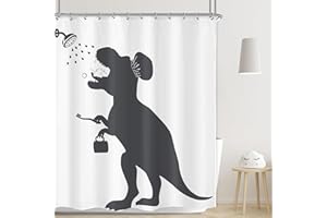LGhtyro Funny Dinosaur Shower Curtain Dino Shower Curtain Kids Trex Raptor Silhouette Animal Shadow Cartoon Bath Accessories Art Home Decor 60x71 Fabric 12 Pack Hook