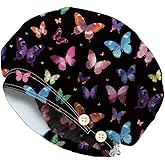 DELORIGIN Bouffant Scrub Caps Cotton Nurse Scrub Hats With Button and Sweatband Adjustable Surgical Working Caps