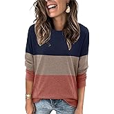 Magritta Women's Long Sleeve Leopard Color Block Tunic Comfy Crewneck T Shirt Tops Black XL