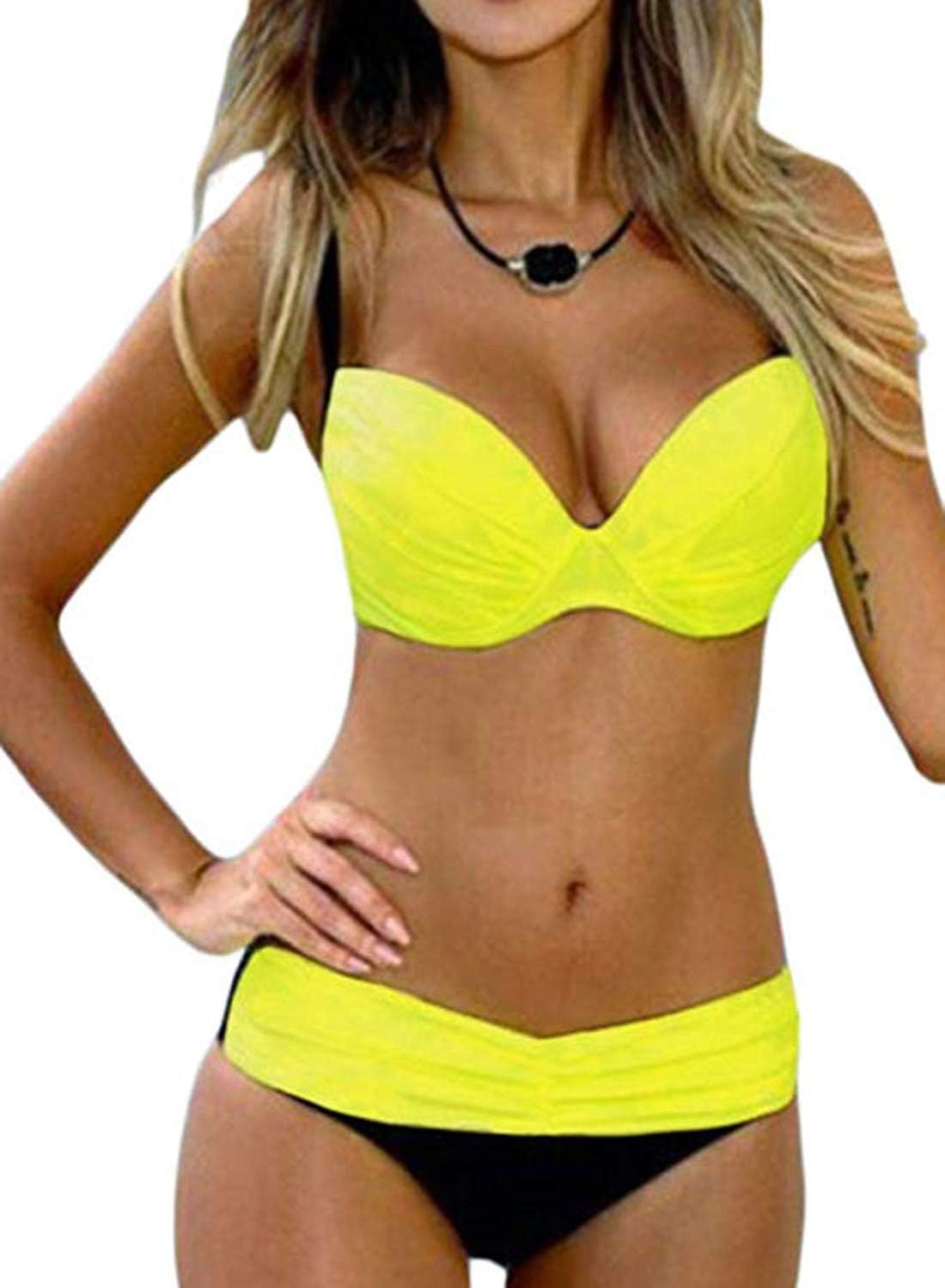 Women Color Block Bikini Swimsuit Two Pieces Swimwear Push up Bathing Suit