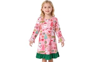DACSOIT Christmas Toddler Girls Nightgowns Christmas Tree Elk Pattern Sleepwear Night Dress Pajamas 2-8Y