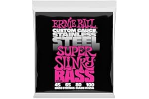Ernie Ball Super Slinky Stainless Steel Bass Guitar Strings, 45-100 Gauge (P02844)