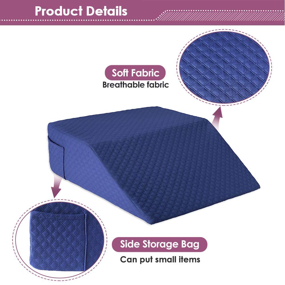 Wedge Pillow Cover case Leg Elevation Pillowcase Knee Post-Surgery Bed Wedge Replacement case with Pocket (Cover Only) - 24x21x8 Pillow Protector