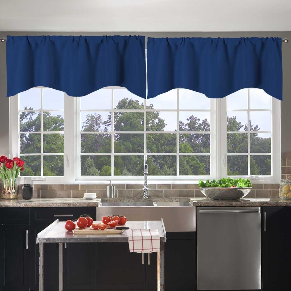 Photo 1 of 2 Pieces Valances for Window Blackout Valance Curtains Primitive Scalloped Kitchen Rod Pocket Window Valances for Living Room Bedroom 52 x 18 Inch Length Navy Blue Farmhouse Valances