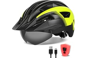 FUNWICT Adult Bike Helmet with Visor and Goggles for Men Women Mountain Road Bicycle Helmet Rechargeable Rear Light Cycling Helmet