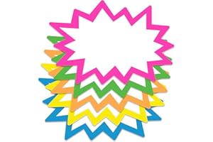 SUTTER SIGNS Starburst Signs with Stickers 300pcs | Price Tags for Yard, Estate, Garage Sale, Retail Store. 150pcs Cards & 150pcs Sticker Dots. Assorted Sizes 2x3, 3x5, 4x6 inch (Neon)
