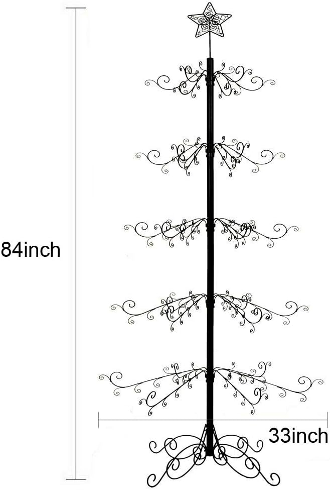 HOHIYA 84 Inch Ornament Display Tree Stand Metal Christmas Tree Alternative with Hanging Hooks for Baubles Wrought Iron Decoration Hanger for Christmas Halloween Reusable Eco Gift Black Made in Taiwan - Image 3
