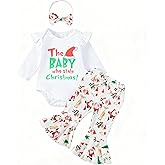 QITUDATEY Newborn Baby Girls My Firlst Christmas Outfits Who Stole Long Sleeve Romper Flared Pants Sets with Headband