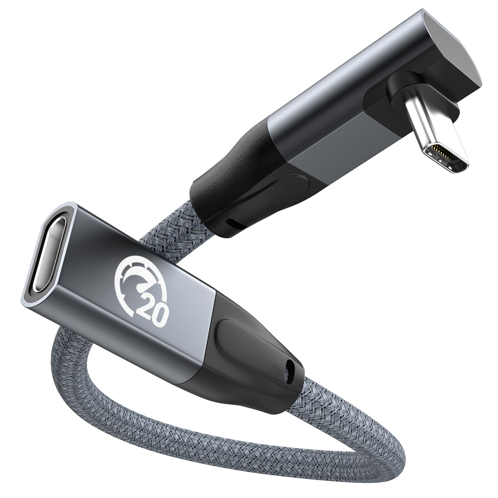 UseBean 90 Degree USB C Extension Cable 0.3m, Up&Down PD 100W USB 3.2 Gen2 20Gbps Type C 3.2 Male to Female 4K Video Cord, L-Shape Type C Extender, for iPhone 16 15, Mag/Safe, MacBook Pro/Air, iPad — image 1