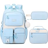 Scothen Backpack for Girls - Girls Backpack with Lunch Box & Pencil Pouch for Teen Kids, Laptop Backpack for Women, School Backpacks for Girl Elementary Middle High School Bookbag Daypack (Blue)