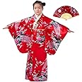 CRB Womens Girls Kimono Japanese Asian Top Dress Robe Sash Belt Fan Set Outfit