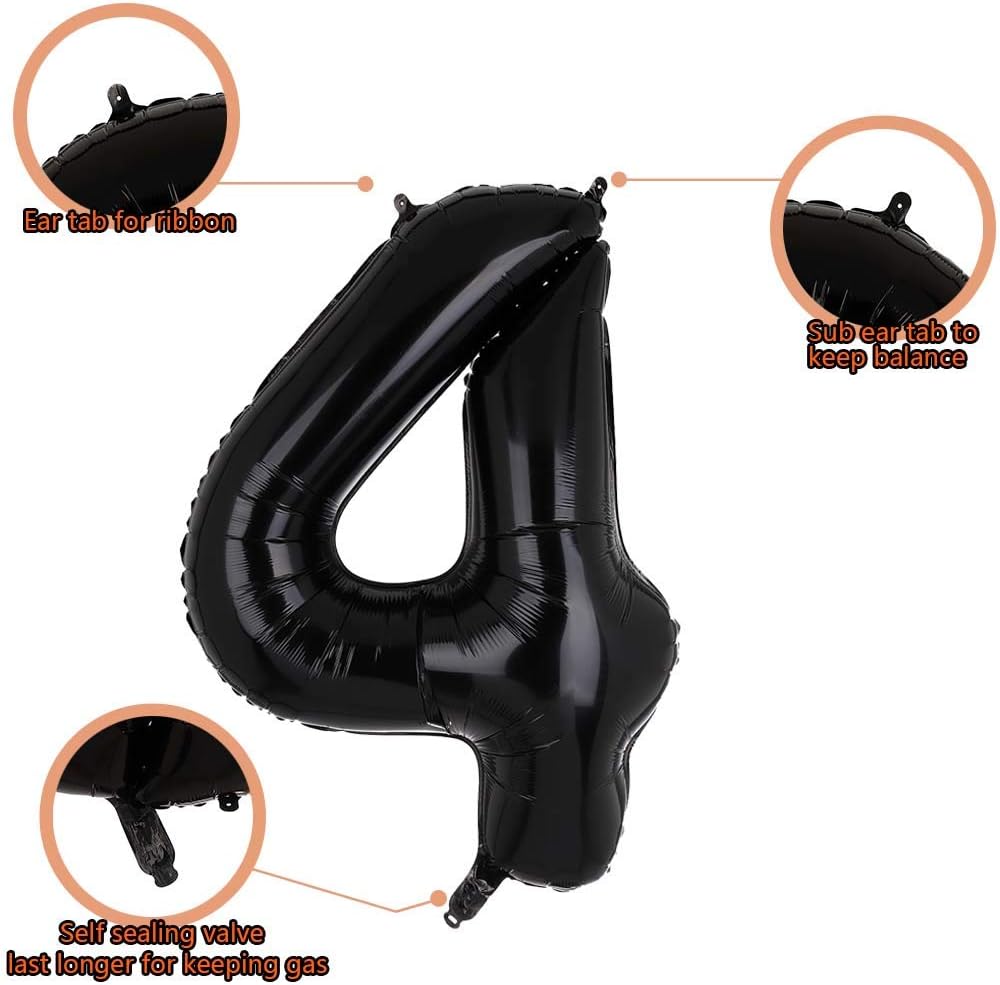40 Inch Big Foil Number 4 Balloons Black Mylar Large Helium Balloon Birthdays Party Decorations Supplies - Image 4