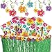 Tropical Luau Hawaiian Summer Party Supply Pack with Decorations for 50 Includes Plates, Napkins, Cups, Table Skirt, and Hibiscus Hanging Swirls
