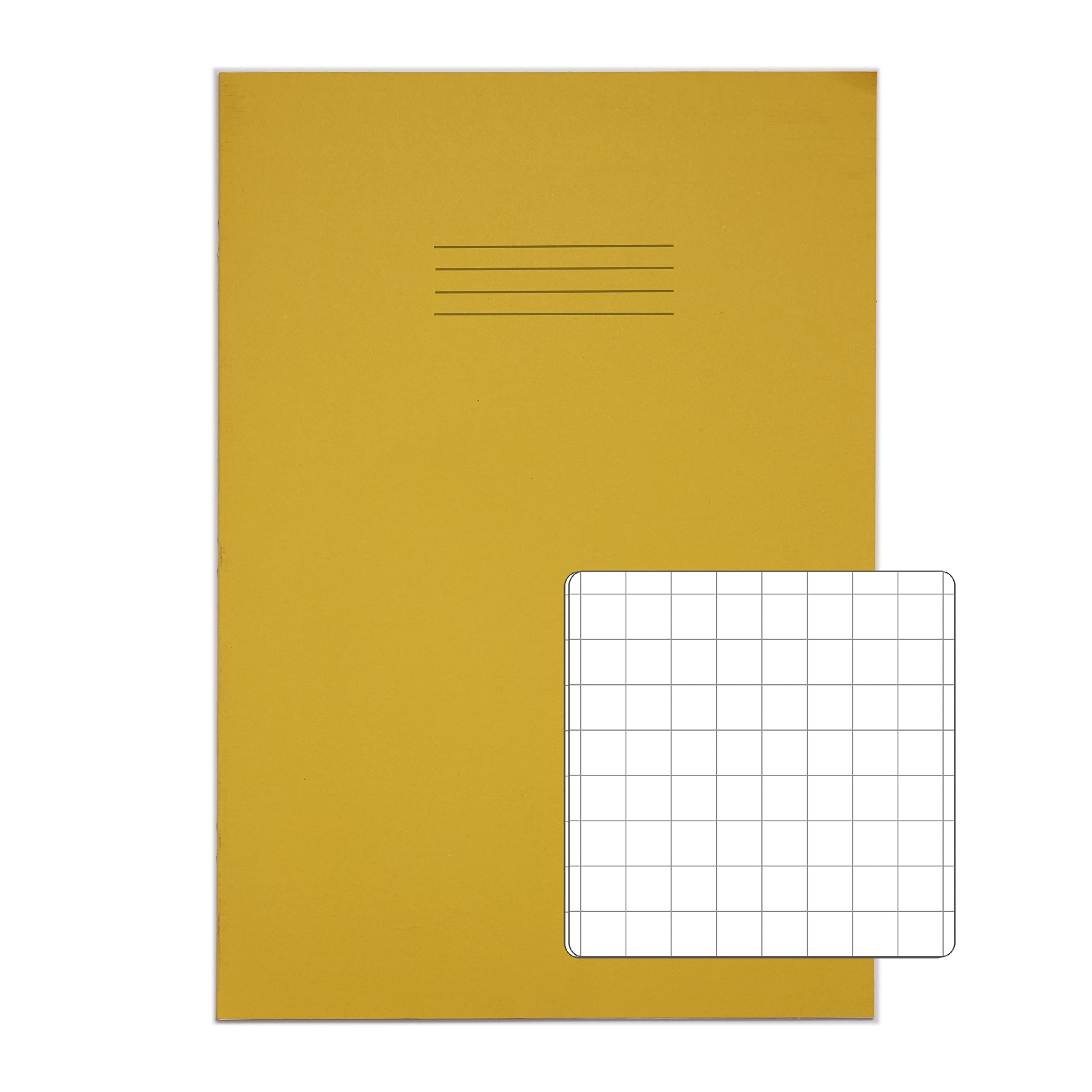 Rhino Stationery Exercise Book | A4 | 80 Page | 10mm Squared Exercise Book | Yellow | Learning Resources | School Books | Pack of 1