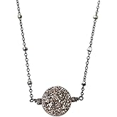 Designed By Stacey Handmade Oxidized Silver Chain Necklace, Dark Gray Druzy Pendant, Boho Gemstone Jewelry for Women, Unique Gift Ideas, Mother's Day, Birthday, Graduation, 16 to 18" Adjustable Length