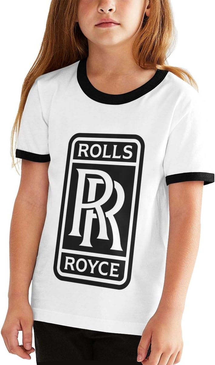 Hengteng Juvenile Rolls Royce Logo Summer-time Contrast Color Short Sleeve T Shirt Black