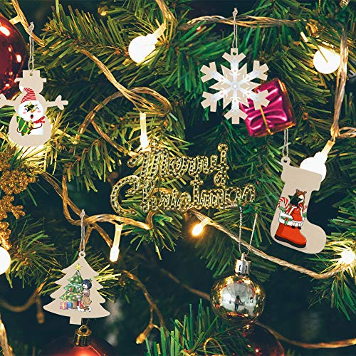 HAKACC 80 Stück Weihnachts Holzanhänger, Holzscheiben Holz Weihnachtsschmuck Christbaumschmuck, Handwerkliche Verzierungen für Weihnachten Weihnachtsbaum DIY Dekoration