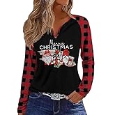 Long Sleeve Notch Neck Christmas T-Shirt for Women V-Neck Winter Family Raglan Xmas Baseball Tops Tees