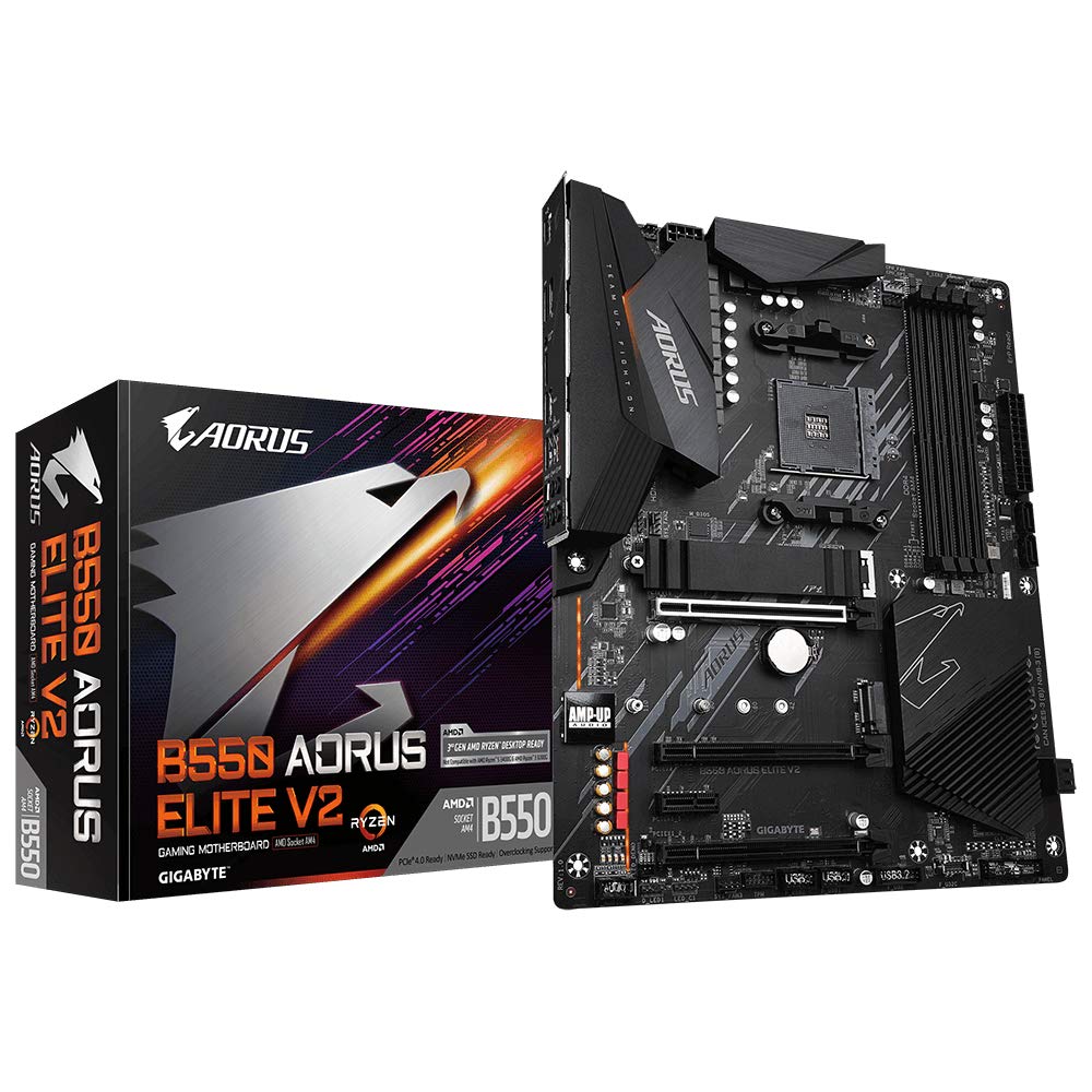 Gigabyte B550 AORUS ELITE V2 Motherboard - Supports AMD Ryzen 5000 Series AM4 CPUs, 12+2 Phases Digital Twin Power Design, up to 4733MHz DDR4 (OC), 2xPCIe 3.0 M.2, 2.5GbE LAN, USB 3.2 Gen