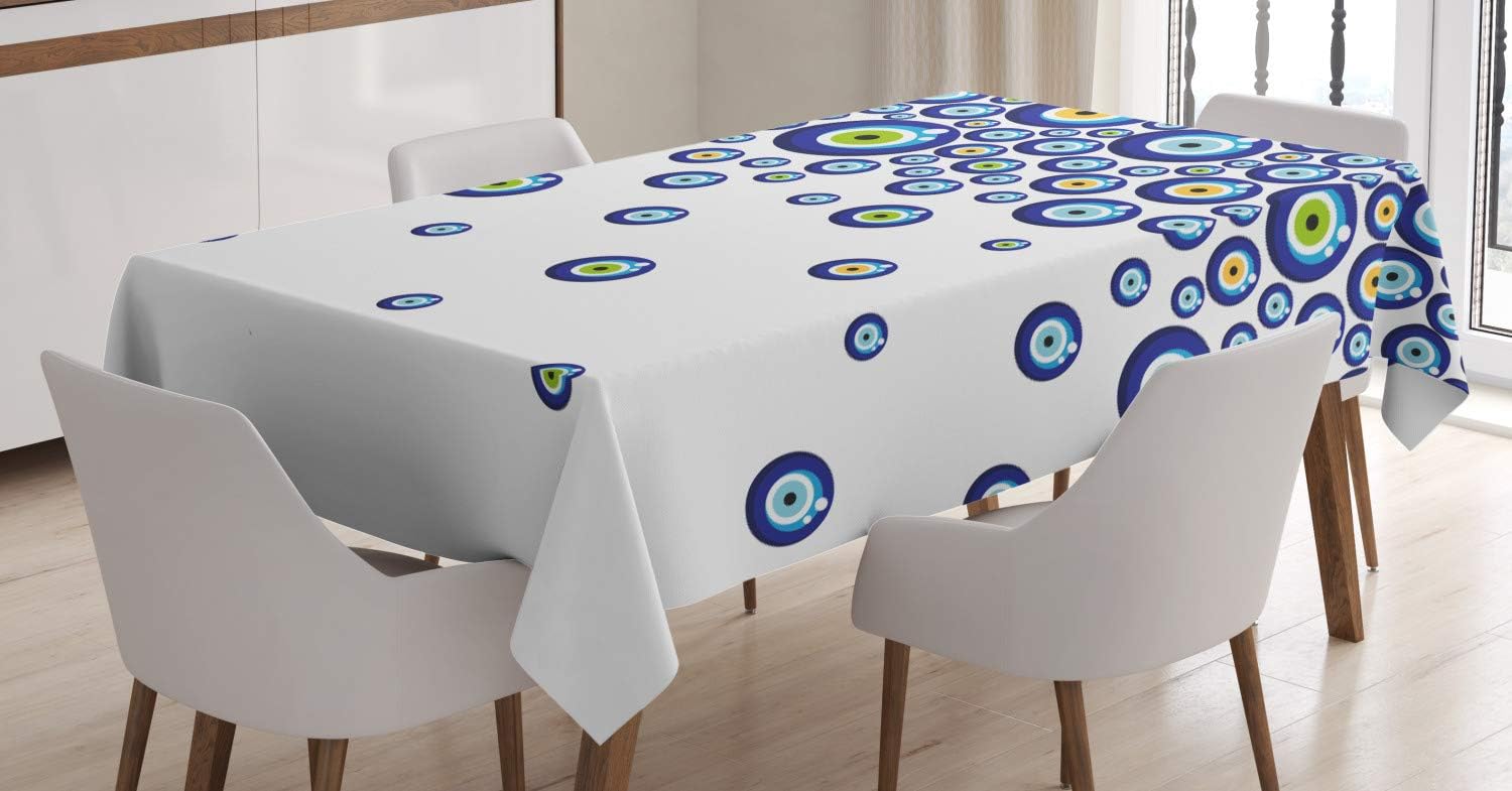 ABAKUHAUS Blue Tablecloth, Lively Turkish, Dining Room Kitchen Rectangular Table Cover, 54 W X 78 L, Blue Green Marigold