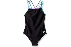 Speedo Girl's Swimsuit One Piece Solid Cross Back Multi Straps
